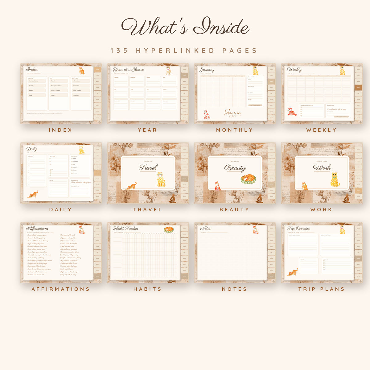 Cat Life Bookish Girl Digital Planner GoodNotes Undated | Cat Life Planner iPad | Hyperlinked Daily Weekly Monthly | 230 Stickers