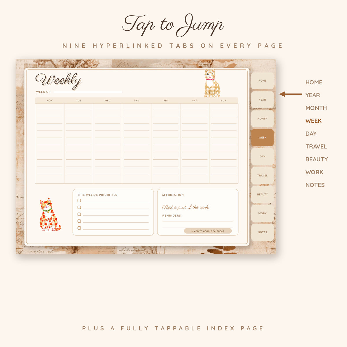 Cat Life Bookish Girl Digital Planner GoodNotes Undated | Cat Life Planner iPad | Hyperlinked Daily Weekly Monthly | 230 Stickers