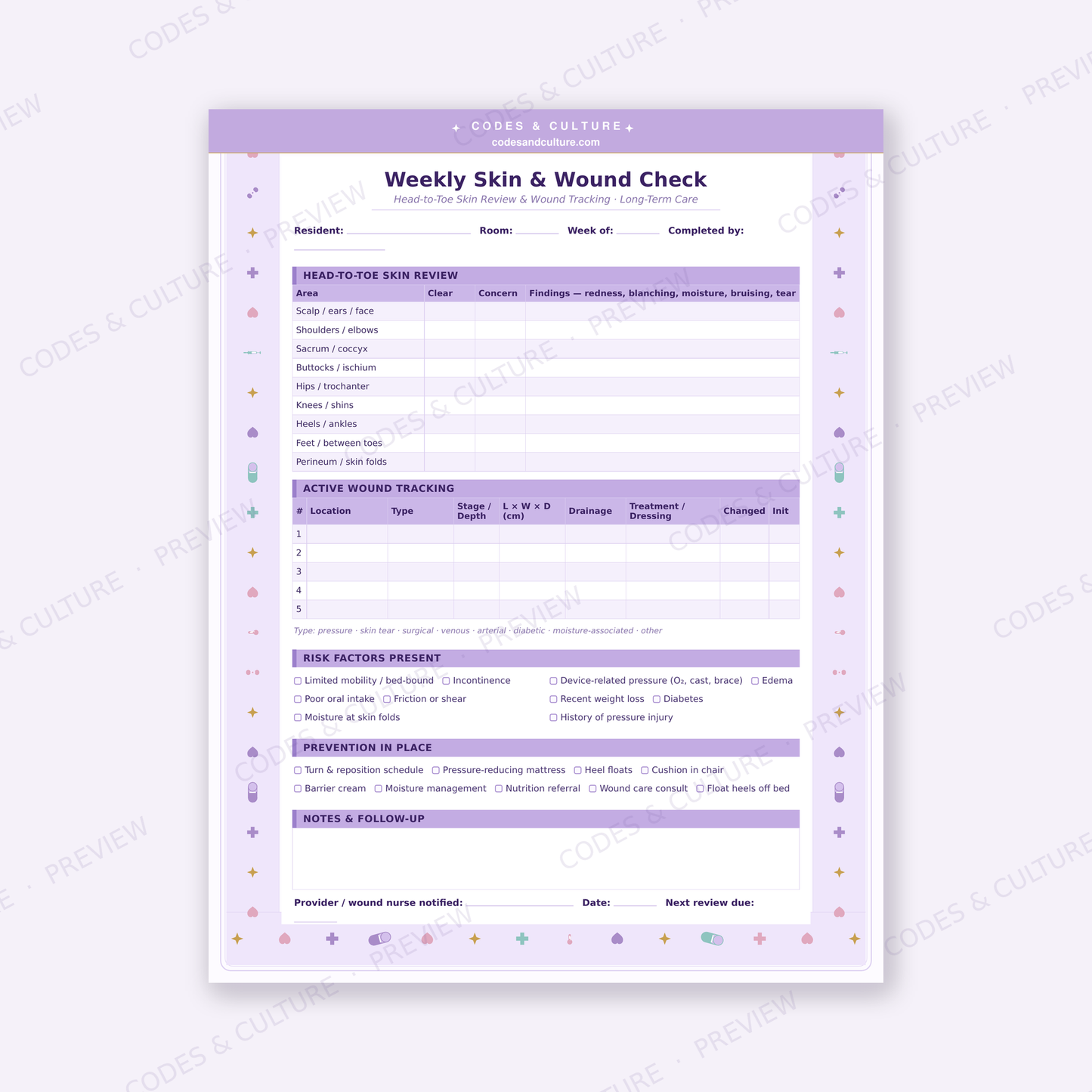 LTC Nurse Shift Organizer | 6-Page Long Term Care Printable PDF