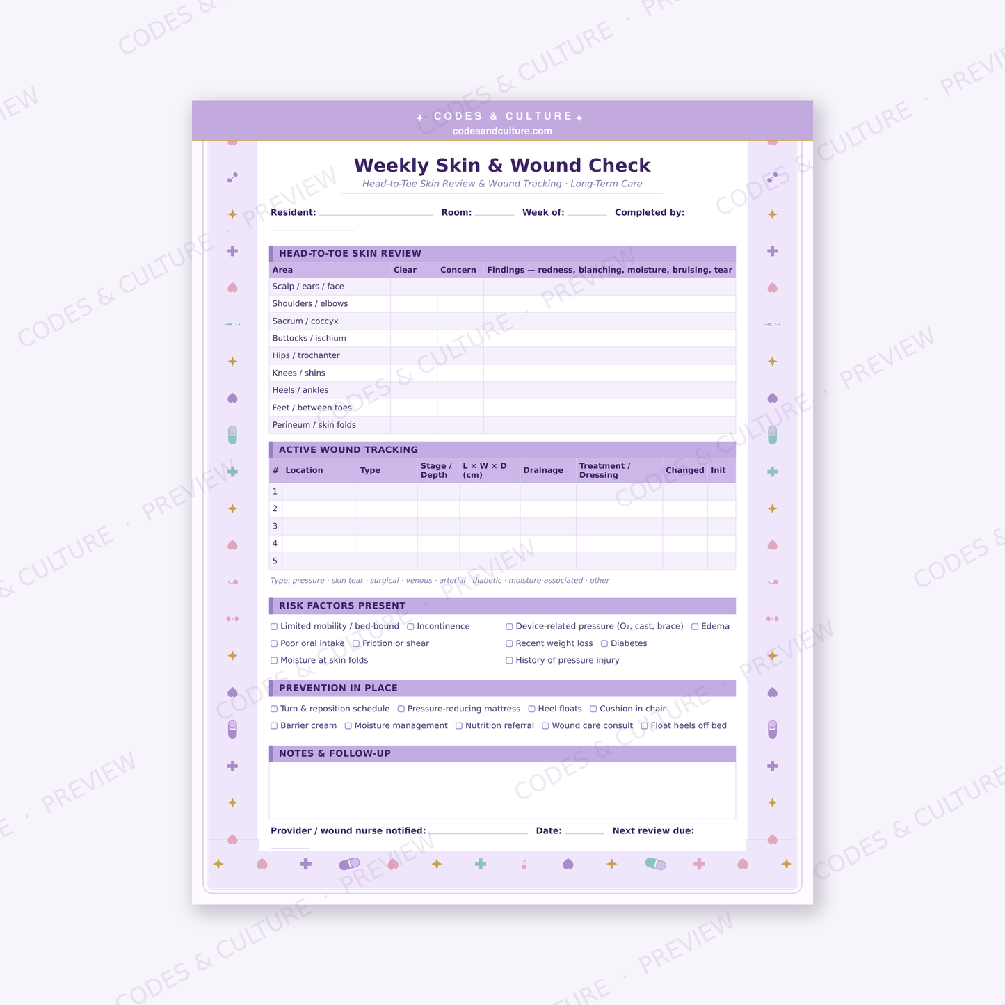 Nurse Planner Bundle in 5 Colors | 30 Printable LTC Shift Organizer Pages
