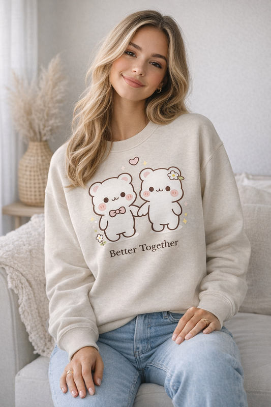 Good Day Bear lightweight crewneck sweatshirt shown on a model