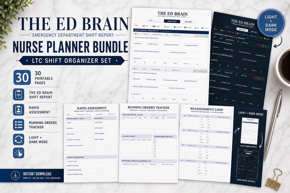 ED Nurse Brain Sheet | Emergency Department Report Sheet, Light + Dark Mode