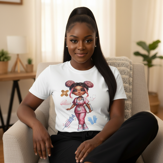 Space Bun Nurse Tee - seated lifestyle