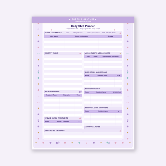 LTC Nurse Shift Organizer | 6-Page Long Term Care Printable PDF