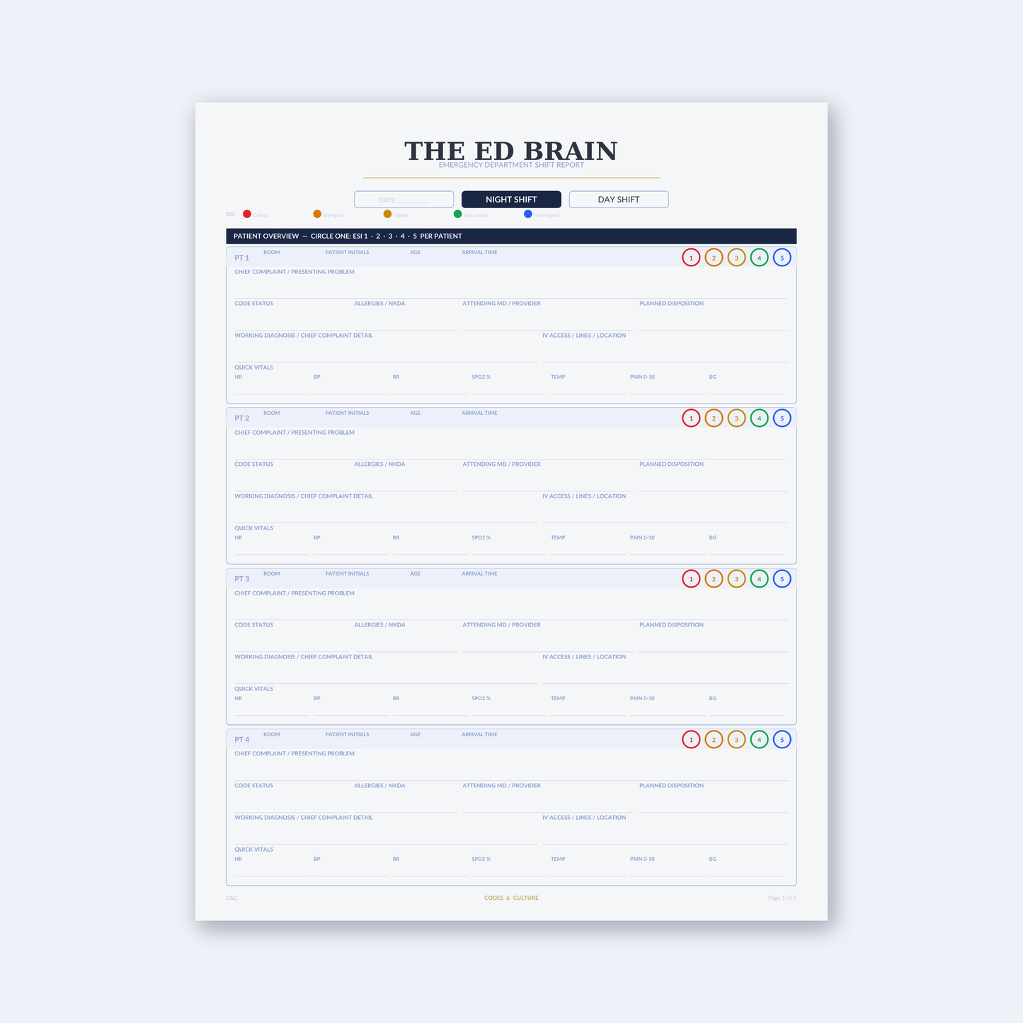 ED Nurse Brain Sheet | Emergency Department Report Sheet, Light + Dark Mode