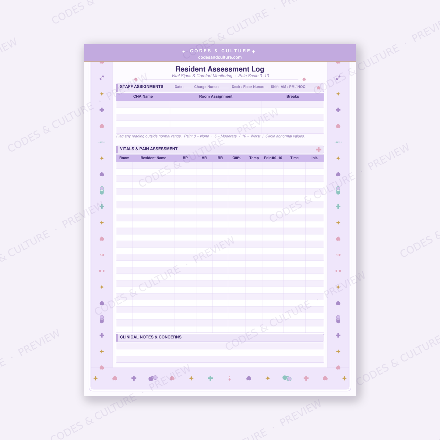 LTC Nurse Shift Organizer | 6-Page Long Term Care Printable PDF