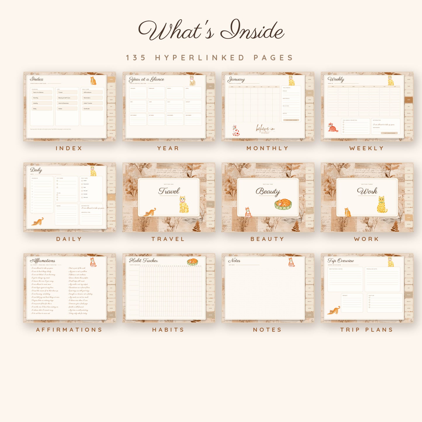 Cat Life Bookish Girl Digital Planner | Undated GoodNotes Planner + 230 Stickers