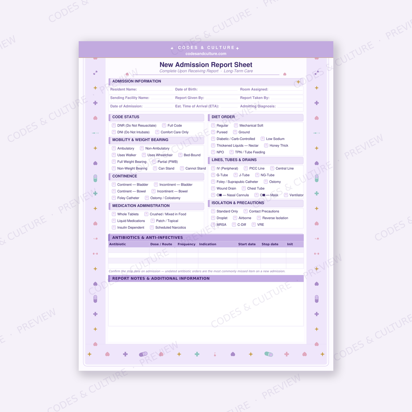 LTC Nurse Shift Organizer | 6-Page Long Term Care Printable PDF