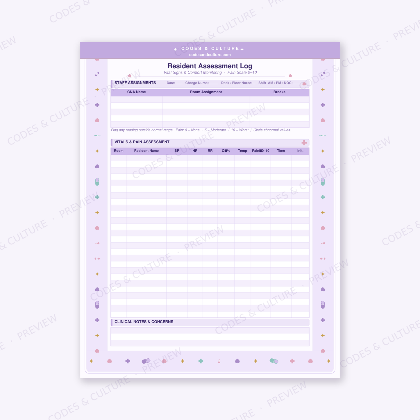 Nurse Planner Bundle in 5 Colors | 30 Printable LTC Shift Organizer Pages