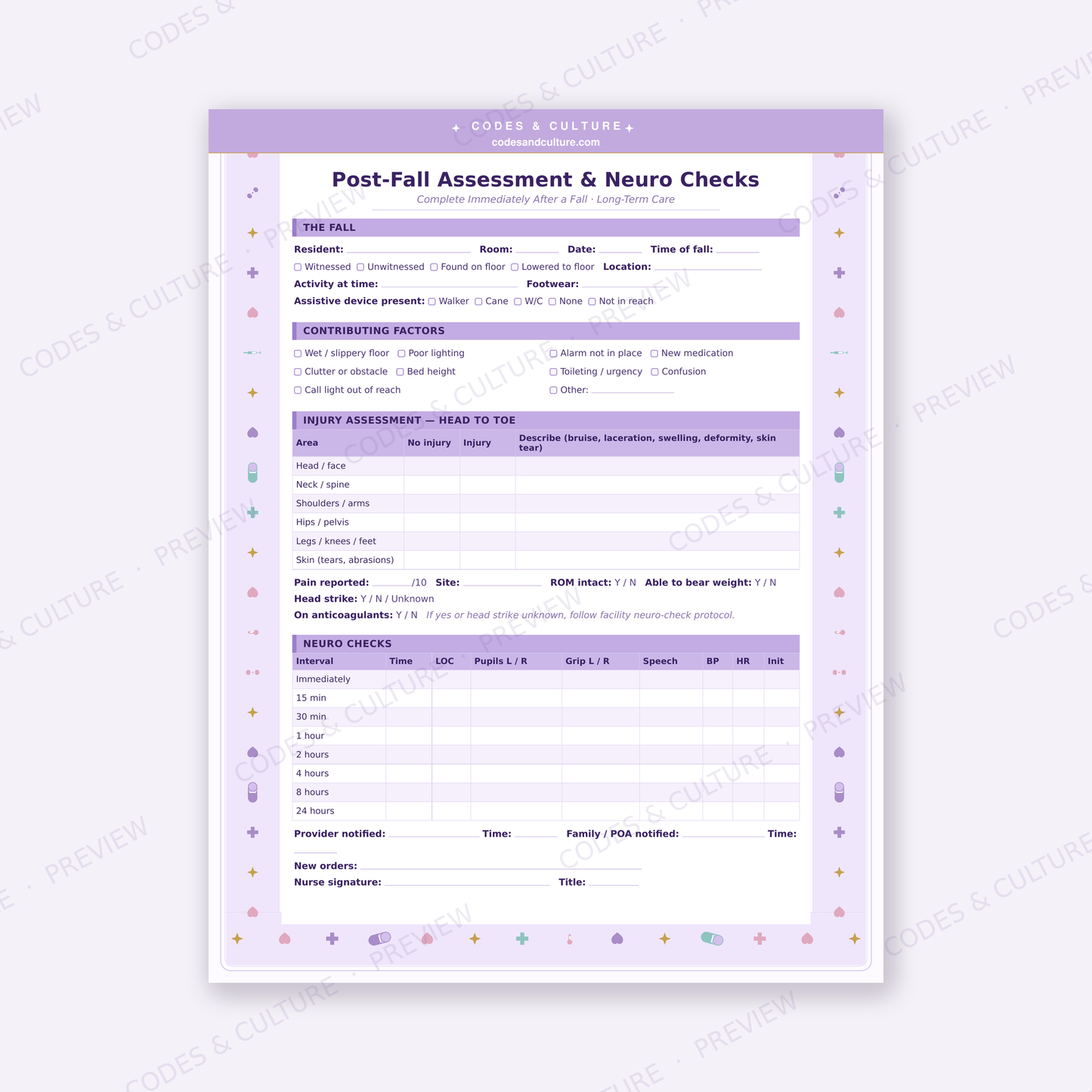 LTC Nurse Shift Organizer | 6-Page Long Term Care Printable PDF