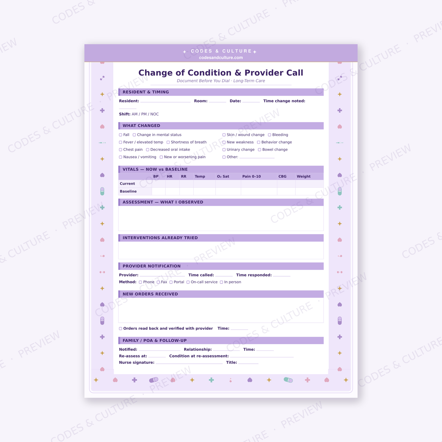 Nurse Planner Bundle in 5 Colors | 30 Printable LTC Shift Organizer Pages