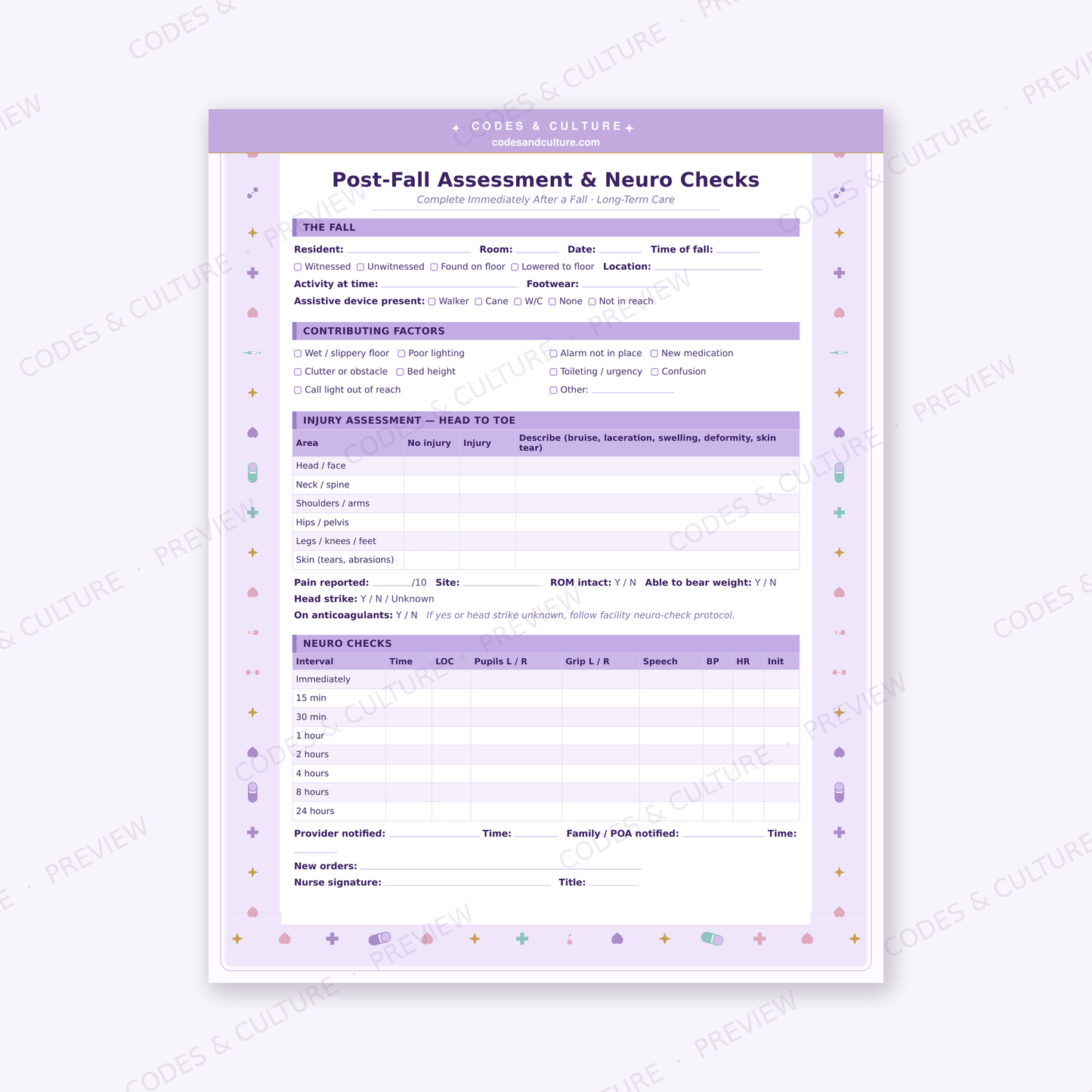 Nurse Planner Bundle in 5 Colors | 30 Printable LTC Shift Organizer Pages