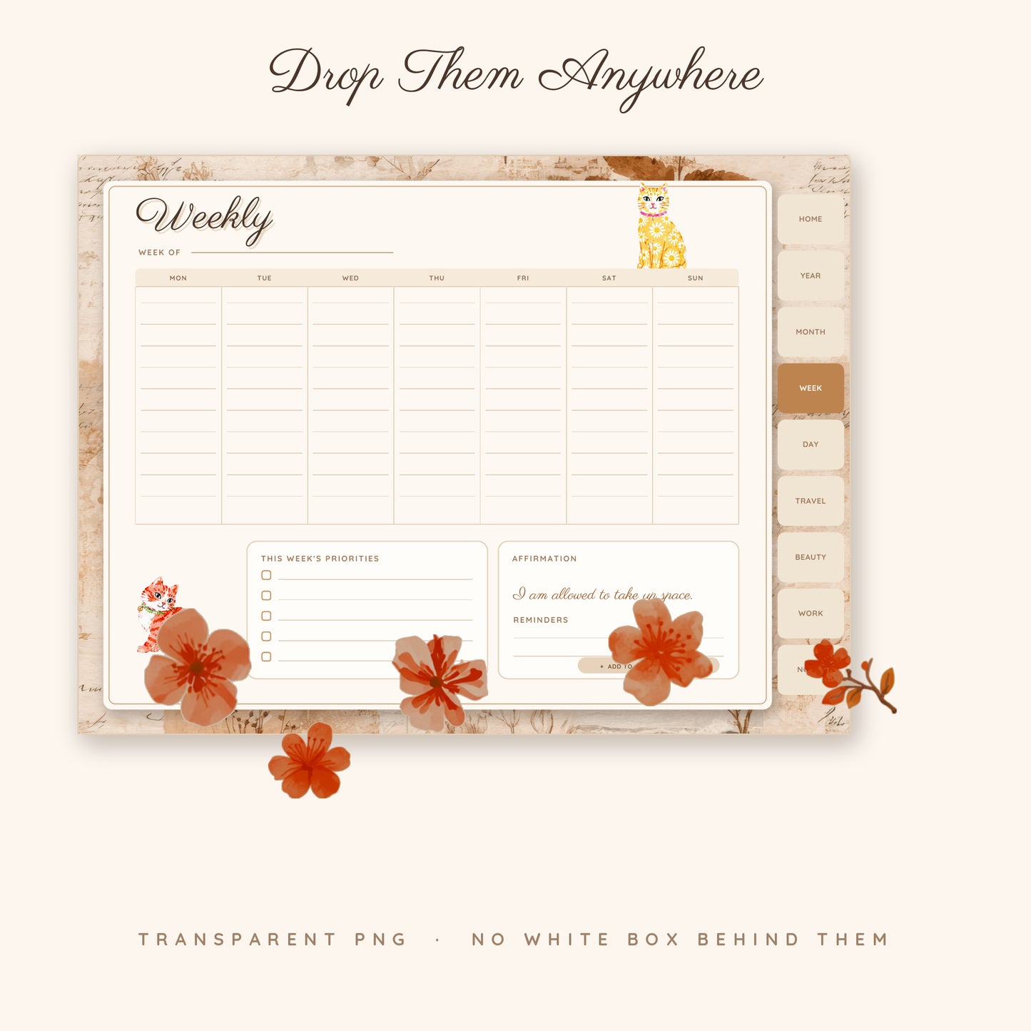 Cat Life Bookish Girl Digital Planner | Undated GoodNotes Planner + 230 Stickers