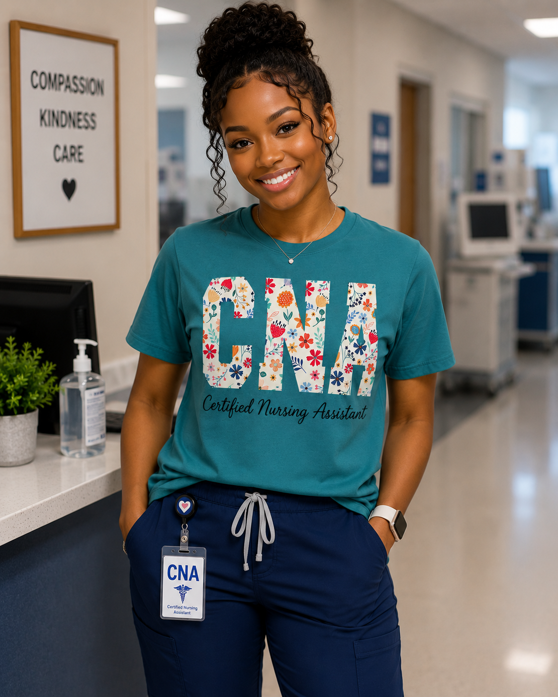 Floral CNA Tee - Certified Nursing Assistant Graphic T-Shirt