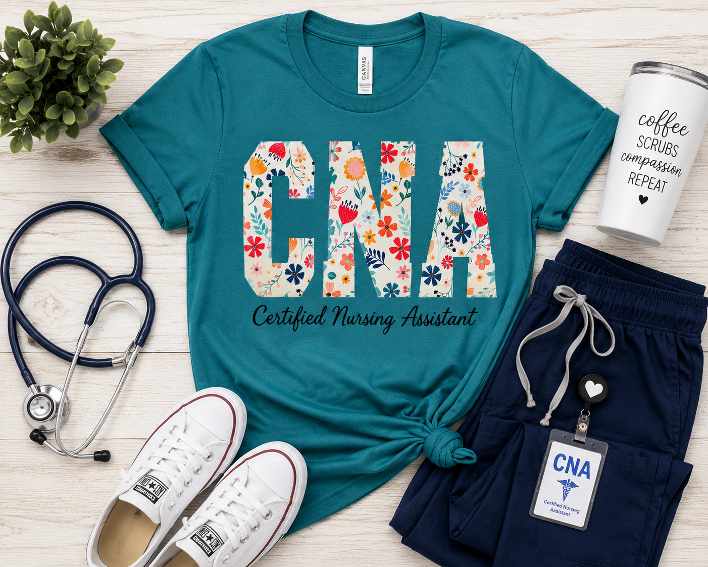 Floral CNA Tee - Certified Nursing Assistant Graphic T-Shirt - view 2