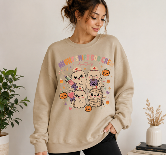 Night Shift Boo Crew - Kawaii Halloween Nurse Sweatshirt