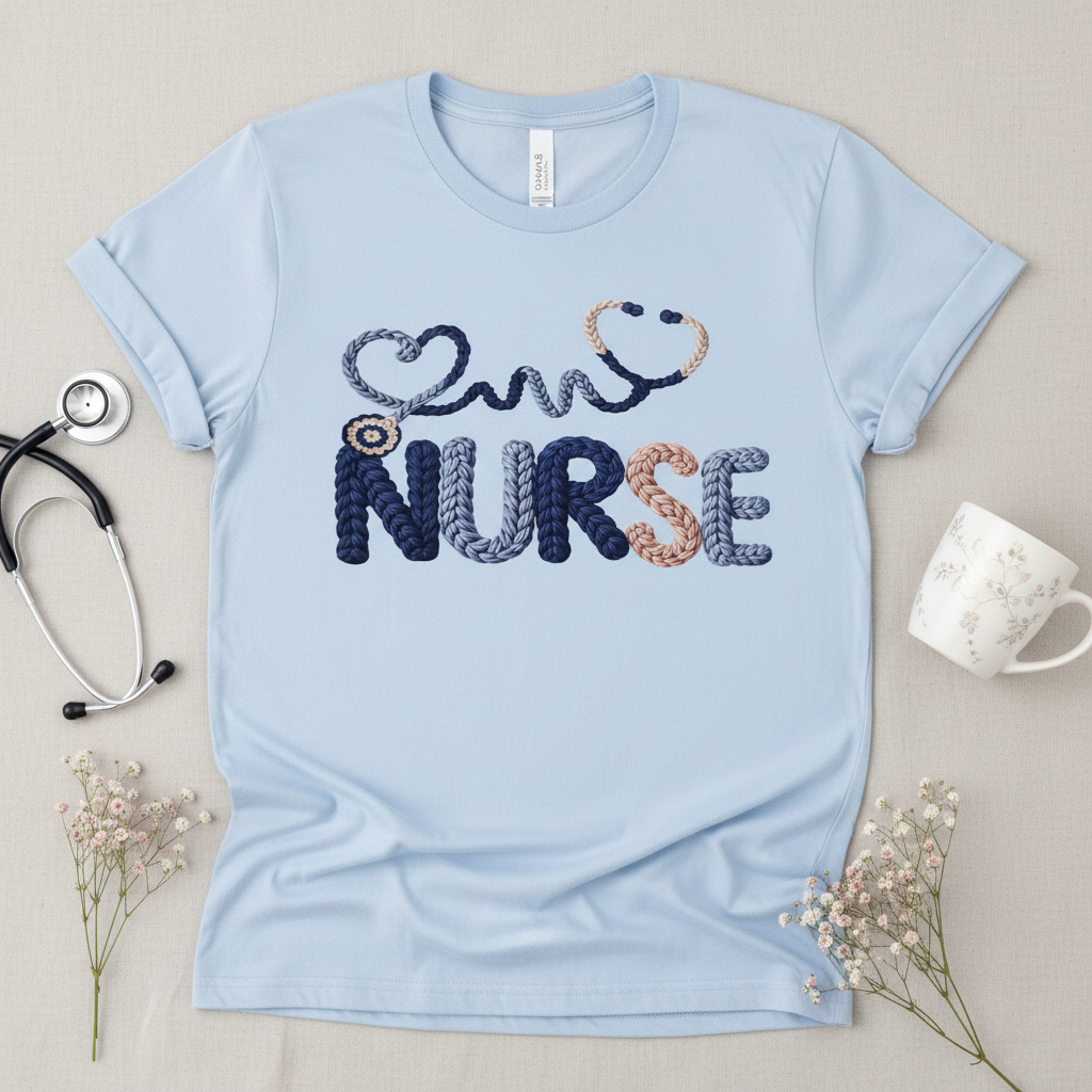 Crochet Nurse T-Shirt flat lay