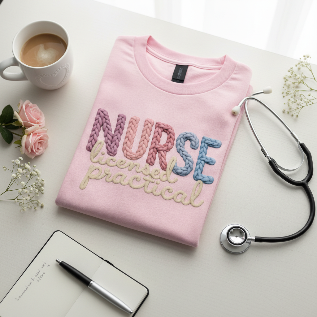 LPN Licensed Practical Nurse T-Shirt styled flat lay with nurse props