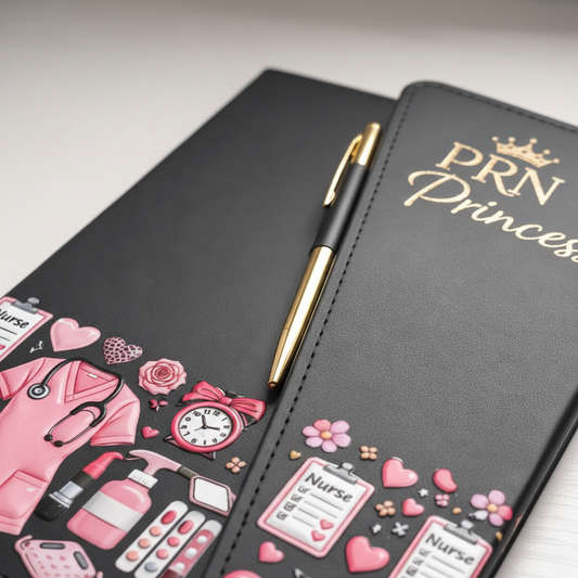 PRN Princess Journal close up detail of faux leather cover and gold lettering